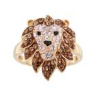 Gold Tone Sterling Silver Crystal Lion Ring, Women's, Size: 9, Brown