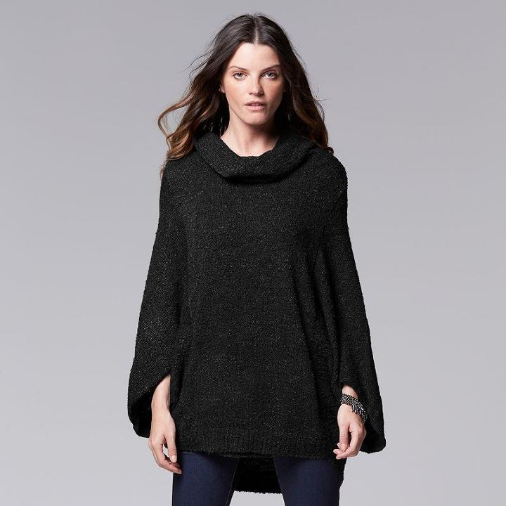 Women's Simply Vera Vera Wang Cowlneck Poncho Sweater, Size: L-xl, Black