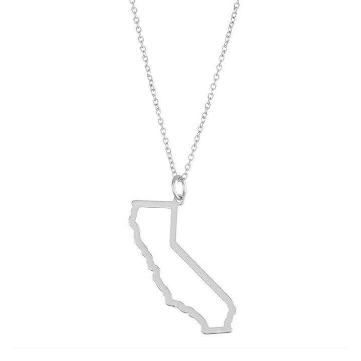 Sterling Silver Cutout State Pendant Necklace, Women's, Size: 18, Grey