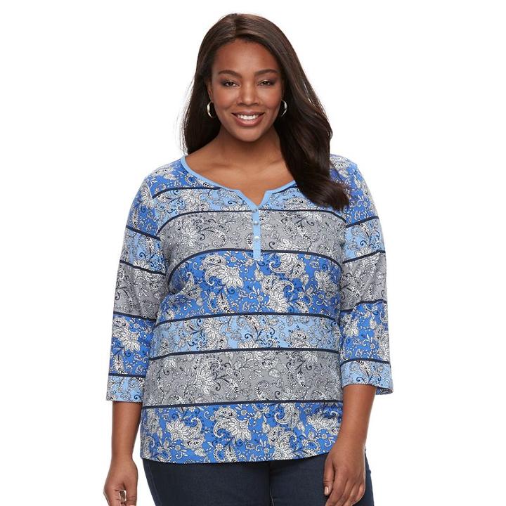 Plus Size Croft & Barrow&reg; Splitneck Tee, Women's, Size: 3xl, Blue (navy)