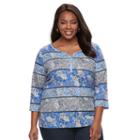 Plus Size Croft & Barrow&reg; Splitneck Tee, Women's, Size: 3xl, Blue (navy)