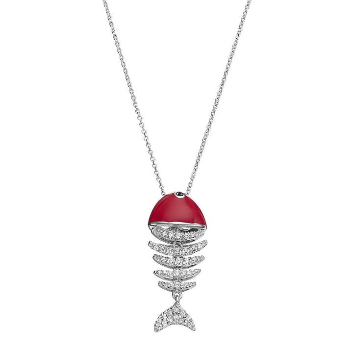 Sophie Miller Sterling Silver Cubic Zirconia Fish Pendant, Women's, Size: 16, Red
