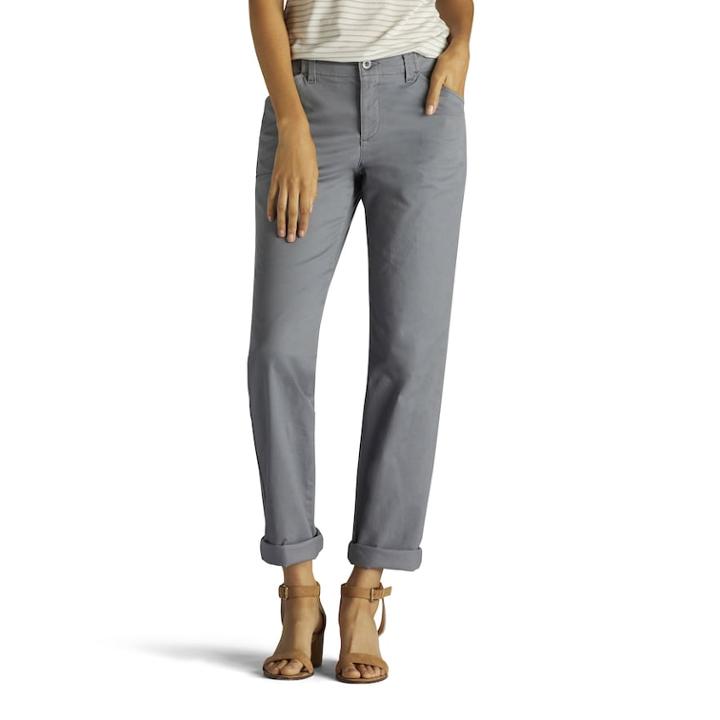 Petite Lee Straight-leg Twill Pants, Women's, Size: 10 Petite, Light Grey