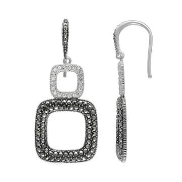 Lavish By Tjm Sterling Silver Crystal Square Drop Earrings, Women's