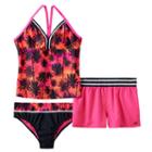 Girls Plus Size Zeroxposur Racerback Palm Tree Tankini Top, Bottoms & Shorts Swimsuit Set, Girl's, Size: 18 1/2, Med Pink