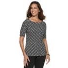 Women's Croft & Barrow&reg; Button-shoulder Boatneck Elbow Sleeve Top, Size: Large, Black