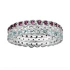 Stacks And Stones Sterling Silver Aquamarine, White Topaz And Rhodolite Garnet Eternity Stack Ring Set, Women's, Size: 10, Multicolor