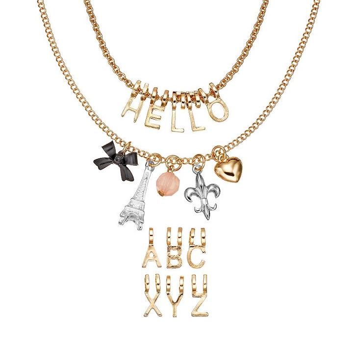 So&reg; Eiffel Tower, Bow, Fleur-de-lis, Heart And Bead Charm Make Your Own Hello Necklace Set, Women's, Other Clrs