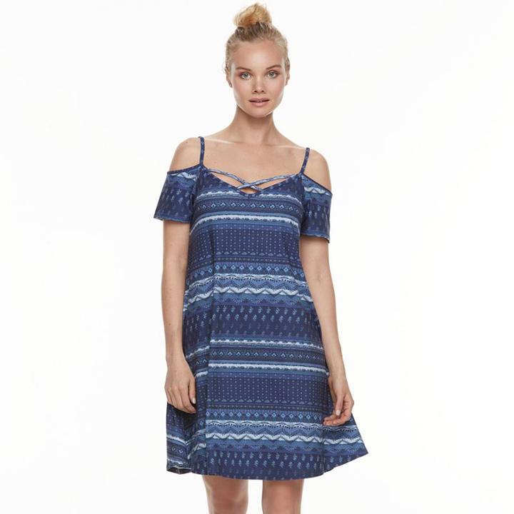 Juniors' Mudd&reg; Strappy Off-the-shoulder Fit & Flare Dress, Teens, Size: Medium, Blue