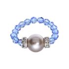 Crystal Avenue Silver-plated Simulated Pearl And Crystal Stretch Ring - Made With Swarovski Crystals, Women's, Blue