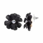 Black Flower Nickel Free Drop Earrings, Women's