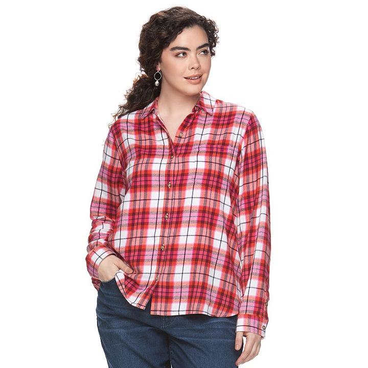 Juniors' Plus Size So&reg; Pocket Plaid Flannel Shirt, Teens, Size: 1xl, Brt Red