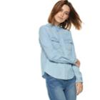 Women's Popsugar Ruffle-collar Denim Shirt, Size: Xl, Light Blue