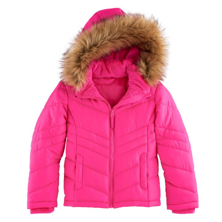 Girls 4-16 So&reg; Heavyweight Faux-fur Trim Puffer Jacket, Size: 4-5, Lt Purple