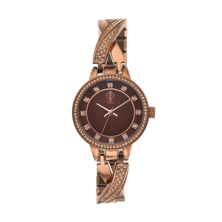Jennifer Lopez Women's Julia Crystal Crisscross Half Bangle Watch, Size: Medium, Brown
