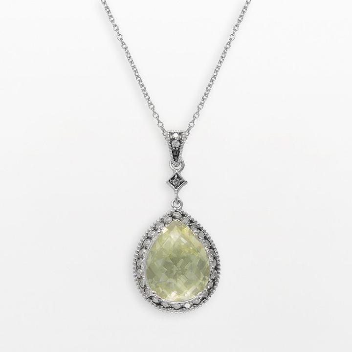 Siri Usa By Tjm Sterling Silver Lemon Quartz And Cubic Zirconia Teardrop Frame Pendant, Women's, Size: 18, Yellow