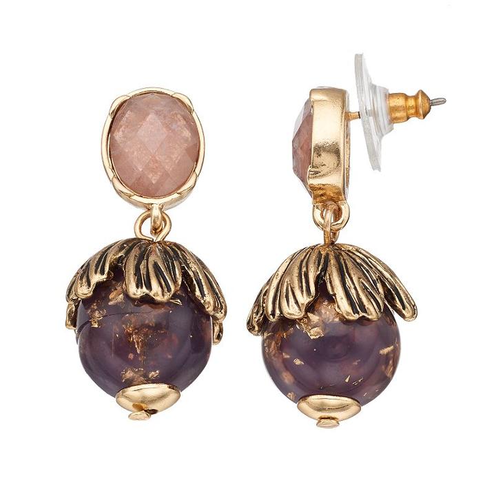 Dana Buchman Beaded Tulip Oval Stone Nickel Free Drop Earrings, Women's, Dark Red