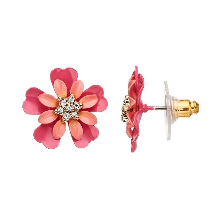 Lc Lauren Conrad Pink Layered Flower Nickel Free Stud Earrings, Women's