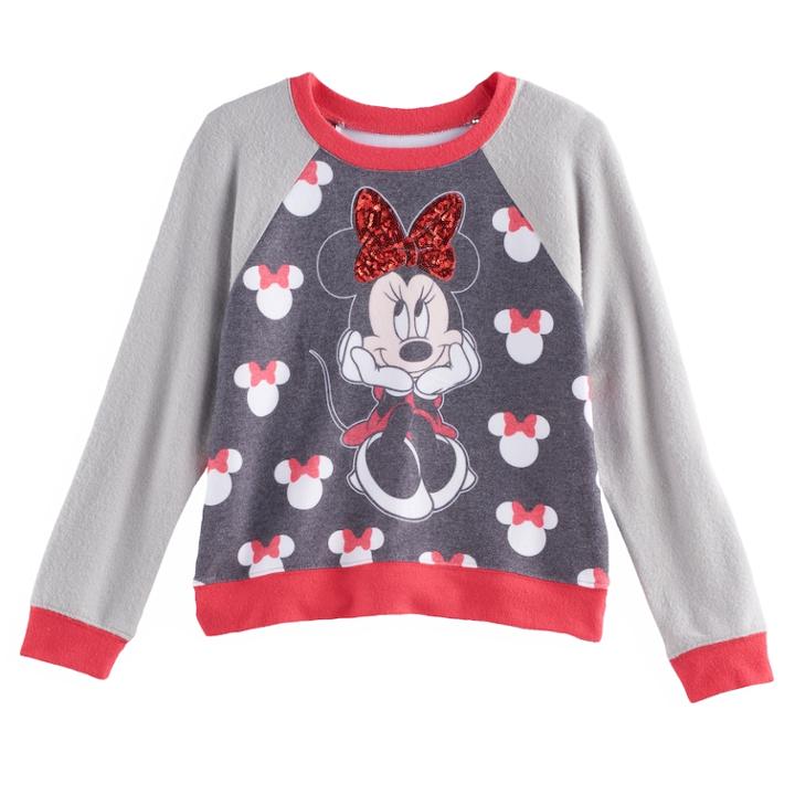 Disney's Minnie Mouse Girls 7-16 Sequin Bow Fleece Pullover, Size: Xl, Dark Grey