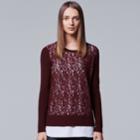 Women's Simply Vera Vera Wang Mock-layer Lace Sweater, Size: Xl, Dark Red