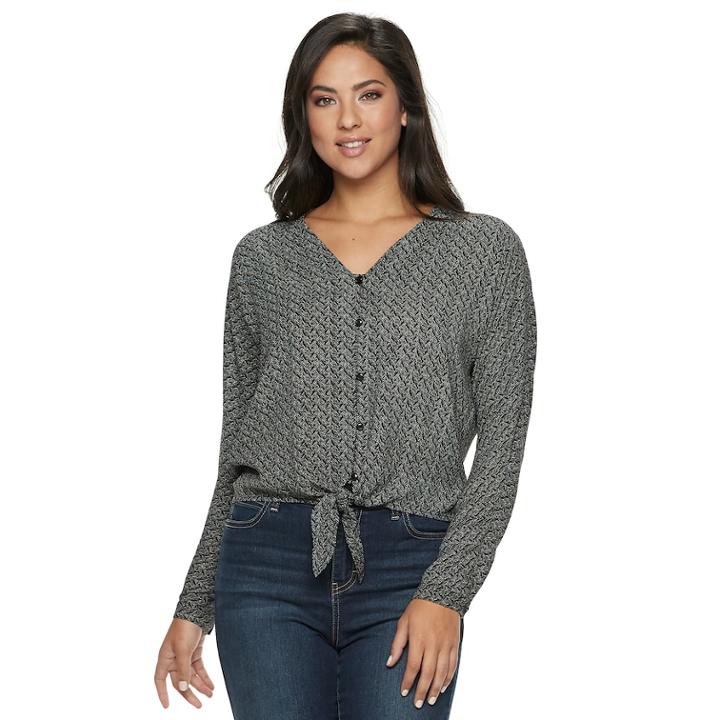 Women's Jennifer Lopez Tie-front Blouse, Size: Small, Black