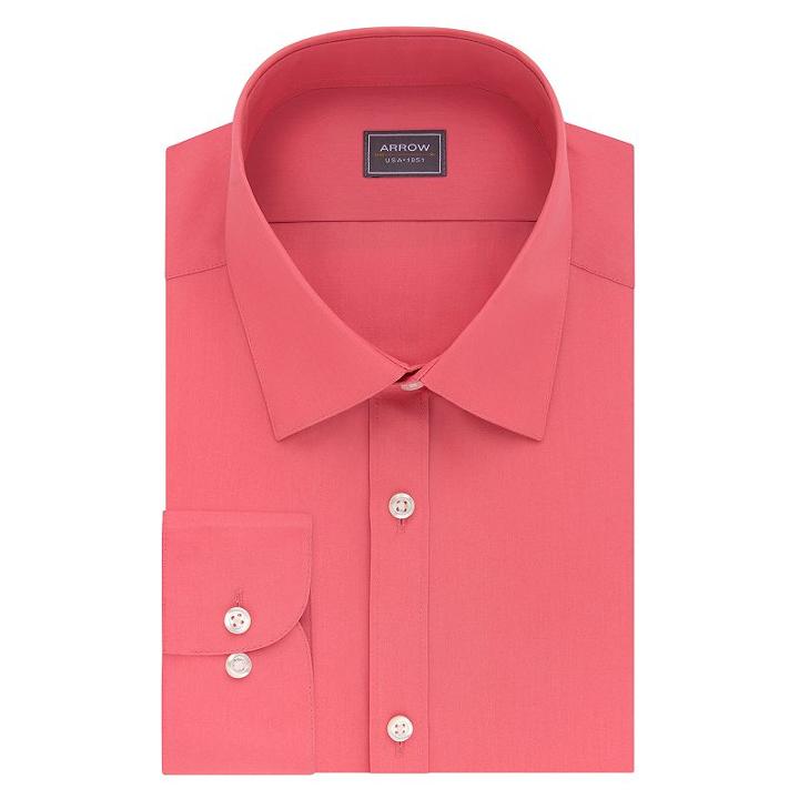 Men's Arrow Slim-fit Poplin Wrinkle-free Dress Shirt, Size: 15-32/33, Med Pink