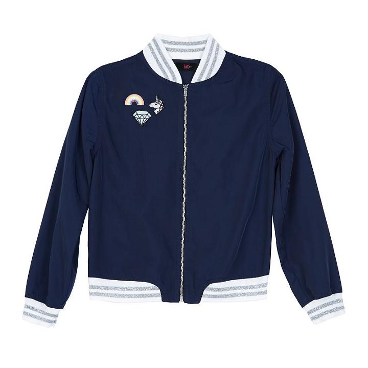 Girls 7-16 Iz Amy Byer Patch Applique Navy (blue) Bomber Jacket, Girl's, Size: Large