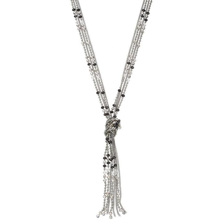 Simply Vera Vera Wang Long Knotted Black Bead Multi Strand Y Necklace, Women's, Med Grey
