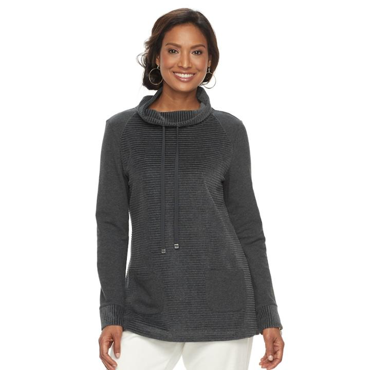 Women's Croft & Barrow&reg; Funnel Neck Tunic Sweatshirt, Size: Large, Dark Grey