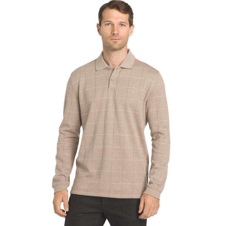 Men's Van Heusen Jaspe Classic-fit Windowpane Stretch Polo, Size: Large, Dark Beige