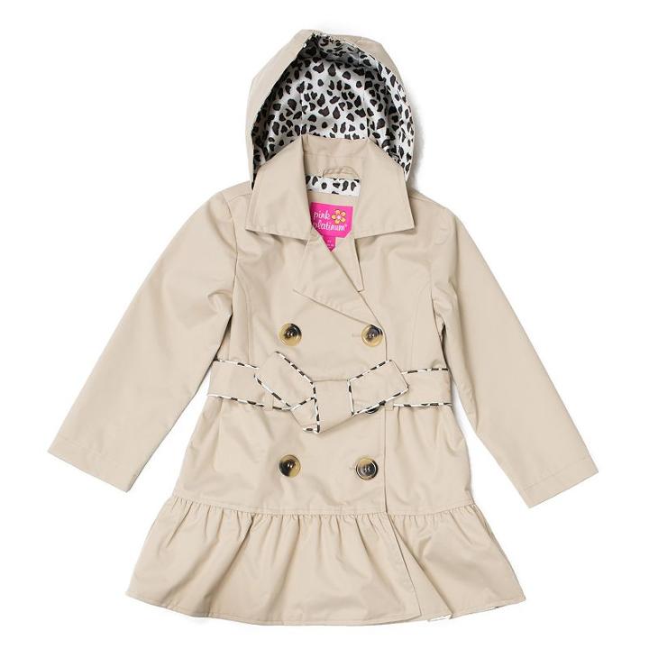Girls 4-16 Pink Platinum Double Breasted Trench Coat, Girl's, Size: 5-6, Beig/green (beig/khaki)