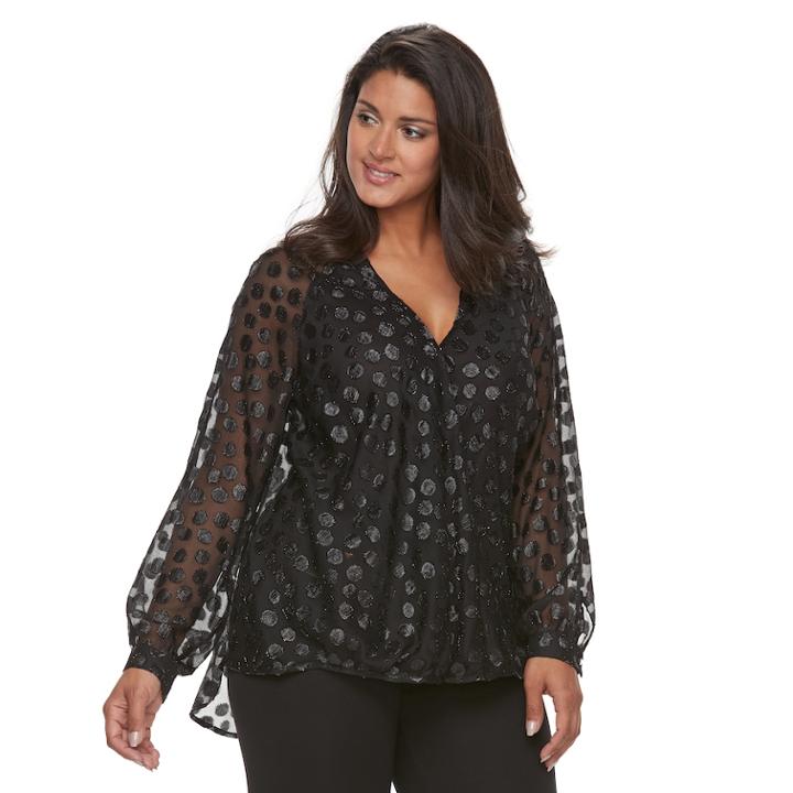 Plus Size Jennifer Lopez Polka-dot Crossover Top, Women's, Size: 0x, Black