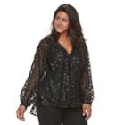 Plus Size Jennifer Lopez Polka-dot Crossover Top, Women's, Size: 0x, Black
