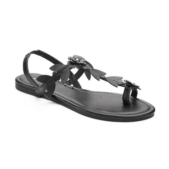 Candie's&reg; Women's Floral Strap Toe Loop Sandals, Size: Small, Black