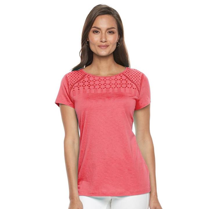 Women's Croft & Barrow® Lace-yoke Tee, Size: Xs, Brt Red