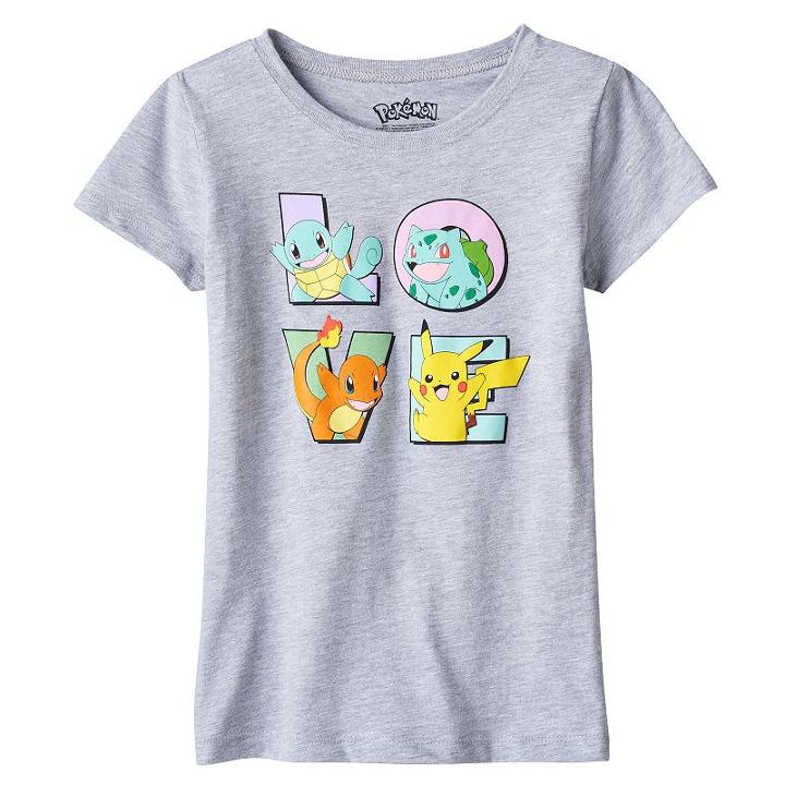 Girls 7-16 Pokemon Squirtle, Bulbasaur, Charmander & Pikachu Love Graphic Tee, Girl's, Size: Xl, Grey