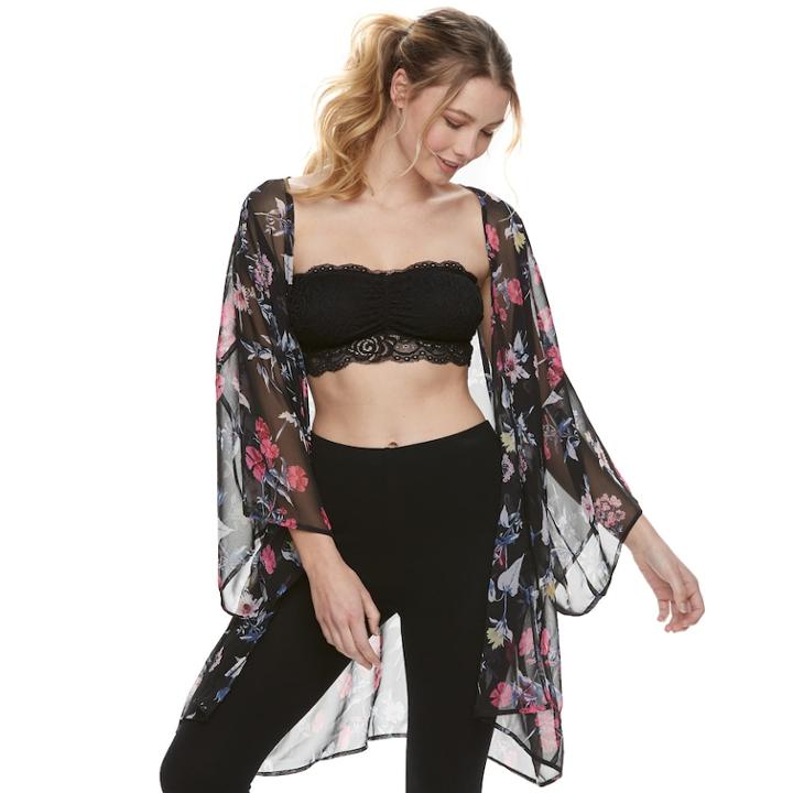 Juniors' Mudd&reg; Floral Lace Bandeau Top, Teens, Size: Xs, Black