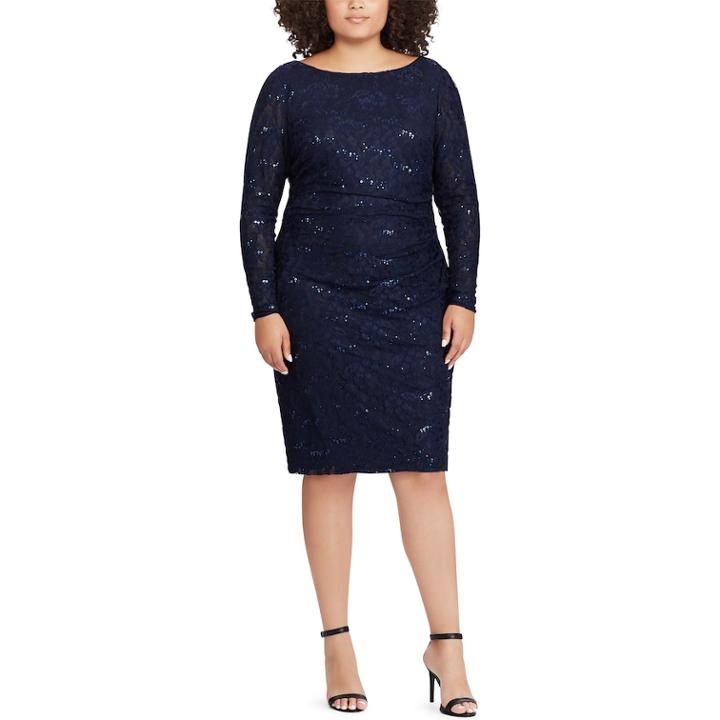 Plus Size Chaps Sequin Lace Sheath Dress, Women's, Size: 22 W, Blue