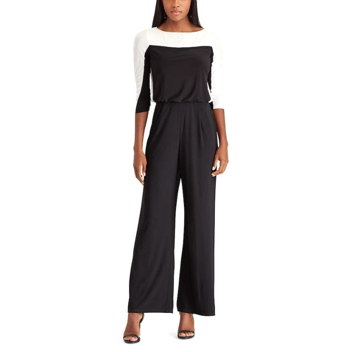 Petite Chaps Colorblock Wide-leg Jumpsuit, Women's, Size: 14 Petite, Black