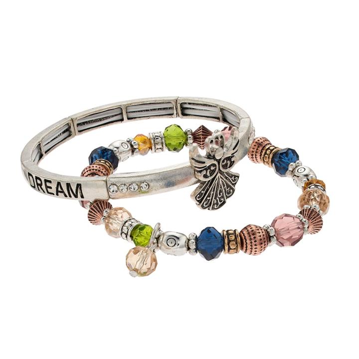 Believe In Angel Beaded Stretch Bracelet Set, Women's, Multicolor