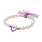 Junior Jewels 14k Gold Freshwater Cultured Pearl And Heart Bead Stretch Bracelet - Kids, Girl's, Size: 5, Purple