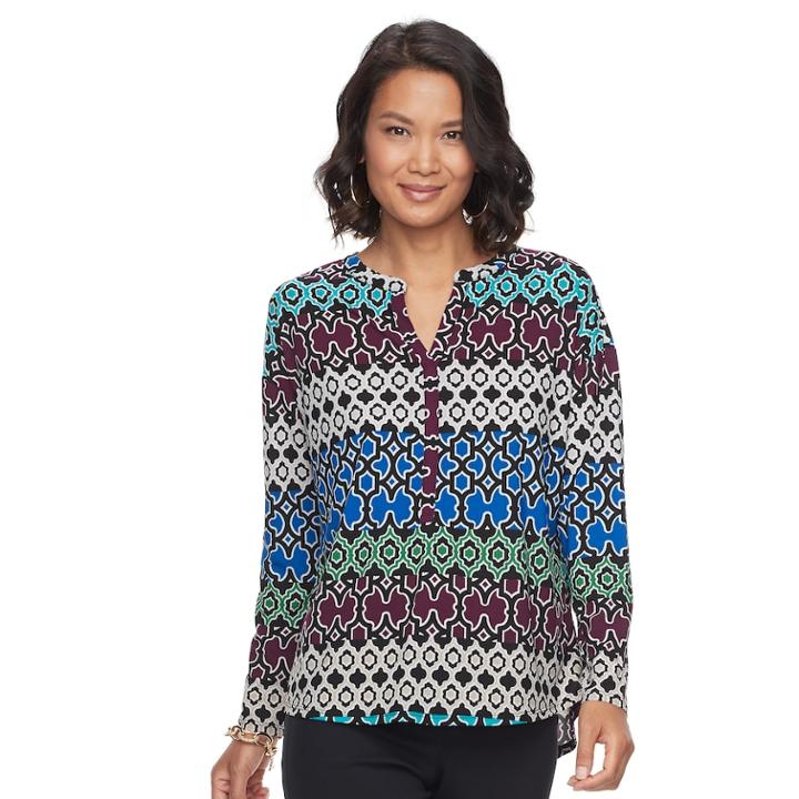 Women's Dana Buchman Printed Splitneck Top, Size: Small, Oxford