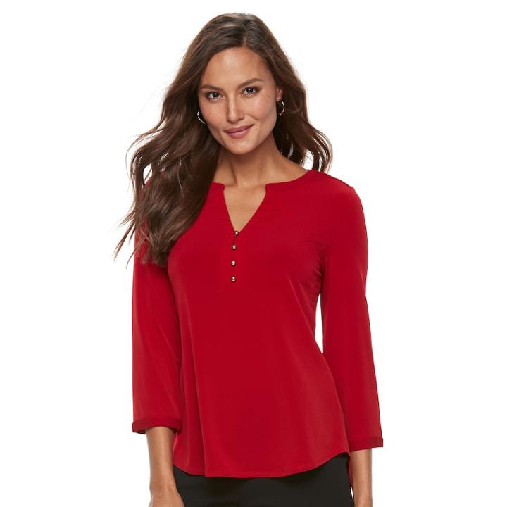 Women's Dana Buchman Knit Henley Top, Size: Large, Med Red