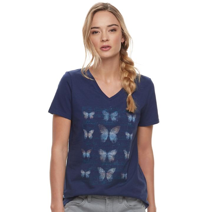 Women's Sonoma Goods For Life&trade; Graphic V-neck Tee, Size: Medium, Blue