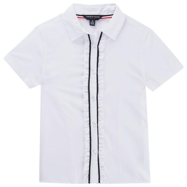 Girls 4-20 French Toast School Uniform Short-sleeved Ruffle Blouse, Size: 10, White