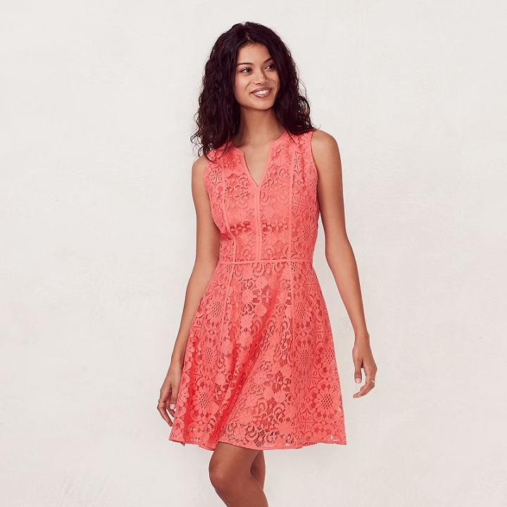Women's Lc Lauren Conrad Lace Fit & Flare Dress, Size: 4, Lt Orange