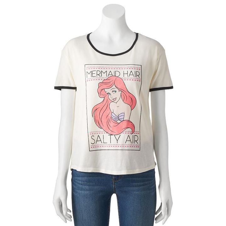 Disney's The Little Mermaid Juniors' Mermaid Hair Ringer Graphic Tee, Girl's, Size: Xs, White