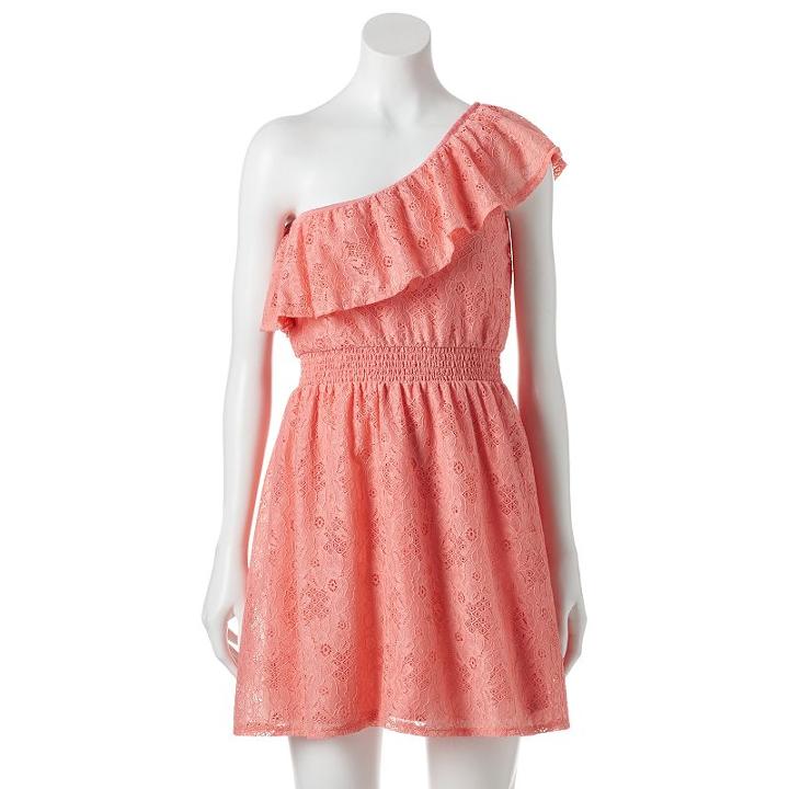 Juniors' Lily Rose Lace One-shoulder Dress, Girl's, Size: Small, Drk Orange