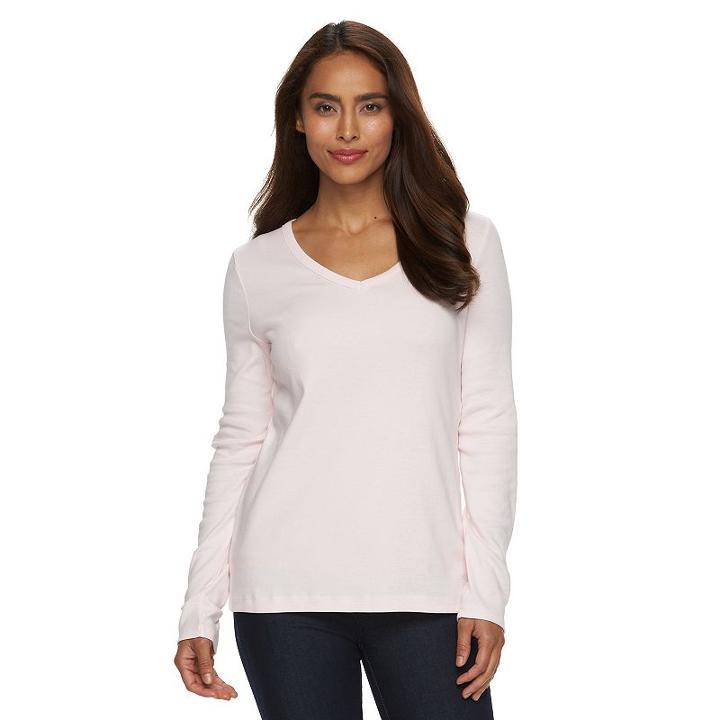 Women's Croft & Barrow&reg; Classic V-neck Tee, Size: Xl, Brt Pink