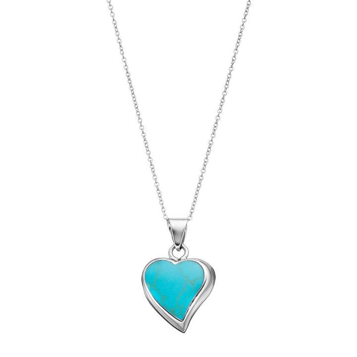 Sterling Silver Simulated Turquoise Heart Pendant Necklace, Women's, Size: 18, Turq/aqua